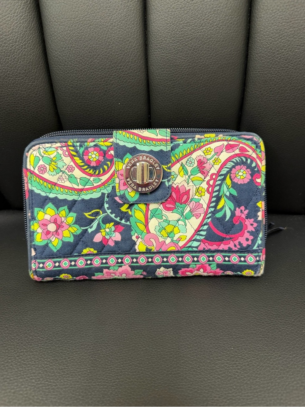 Vera Bradley Navy Floral Paisley Zip Wallet